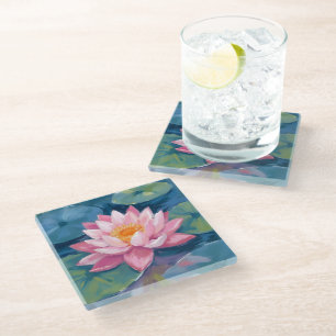 Lotosblume Seerosenblatt Aquarell Glasuntersetzer
