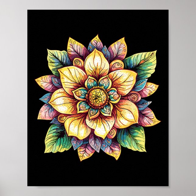 Lotosblumen-Mandala Boho Fantasy Poster (Vorne)