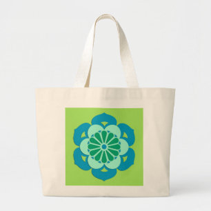 Lotosblumen-Mandala, Limettengrün und Hellblau Jumbo Stoffbeutel