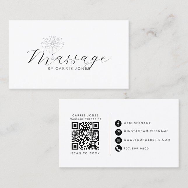 Lotosblumen-Massagetherapeut QR-Code Visitenkarte (Vorne/Hinten)