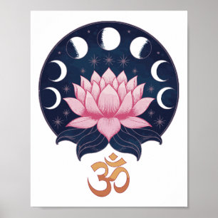 Lotosblumen-Mondphasen Zen-Yoga-Liebhaber Spiritue Poster