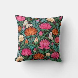 Lotosblumen-Wurfkissen – Lebendige Volkskunst Kissen