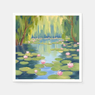 Lotosblüten Teich   Grüne Aquarell Natur Serviette