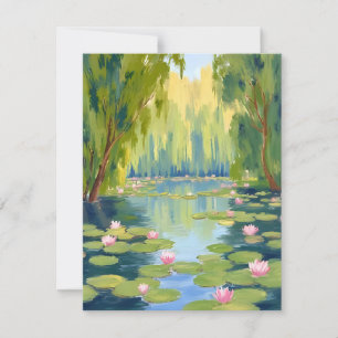 Lotosblüten Teich Grüne Wasserfarben Natur Dankeskarte