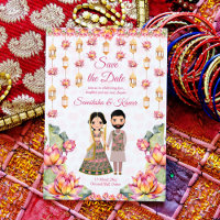 Lotoslaternen indische Hochzeit Save-the-Date-Einl