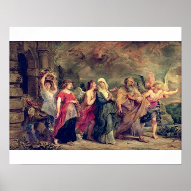 Lot's Family Verlassend Sodom, 1625 (Öl auf Platte Poster (Vorne)