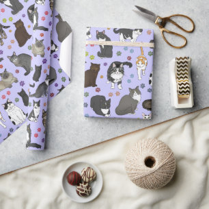Lotsa Cats lila Rolle Geschenkpapier