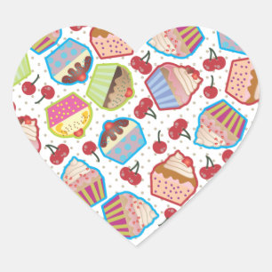 Lotsa Cupcakes/Cherries Heart Sticker