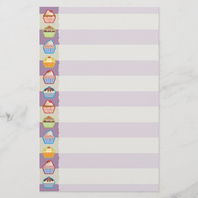 Lotsa Cupcakes Lila Streifen Briefpapier (Vorderseite)