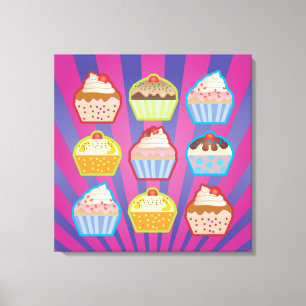 Lotsa Cupcakes Purly Blue Streifen Wrapped Canvas Leinwanddruck