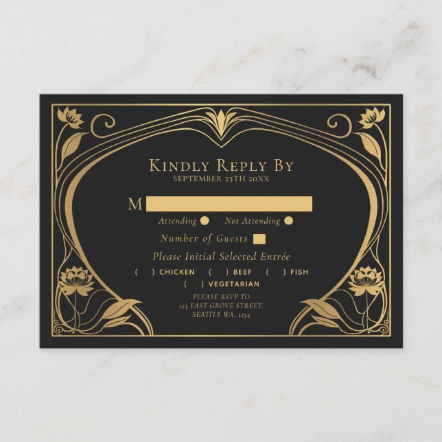 Lotus Art Nouveau Hochzeit Begleitkarte (Vorderseite)