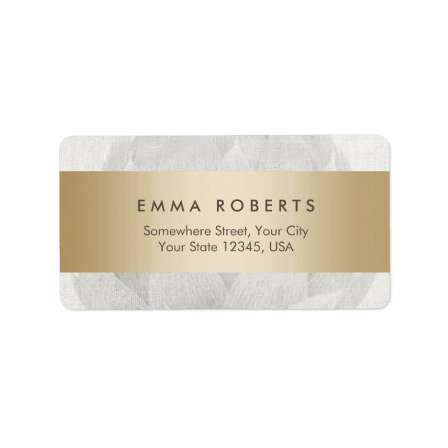 Lotus Background Gold gestreift Elegante Linen Adressaufkleber (Vorne)