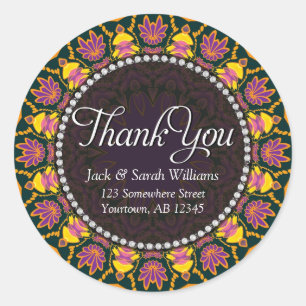 Lotus Batik Pink Yellow Danke, dass ihr rund Stick Runder Aufkleber