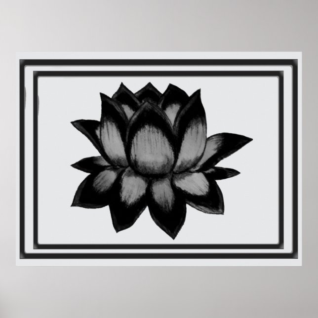 Lotus Black Grey Print,  Poster (Semi-Gloss) (Vorne)