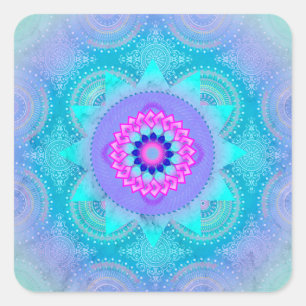 Lotus Bloom Turquoise Mandala Quadratischer Aufkleber