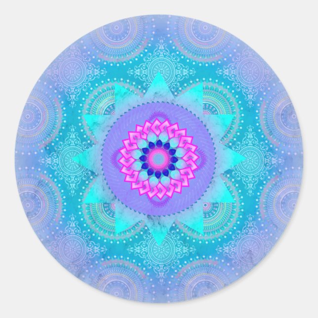 Lotus Bloom Turquoise Mandala Runder Aufkleber (Vorderseite)