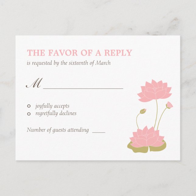 Lotus Bloom Wedding RSVP Postcard Einladungspostkarte (Vorderseite)