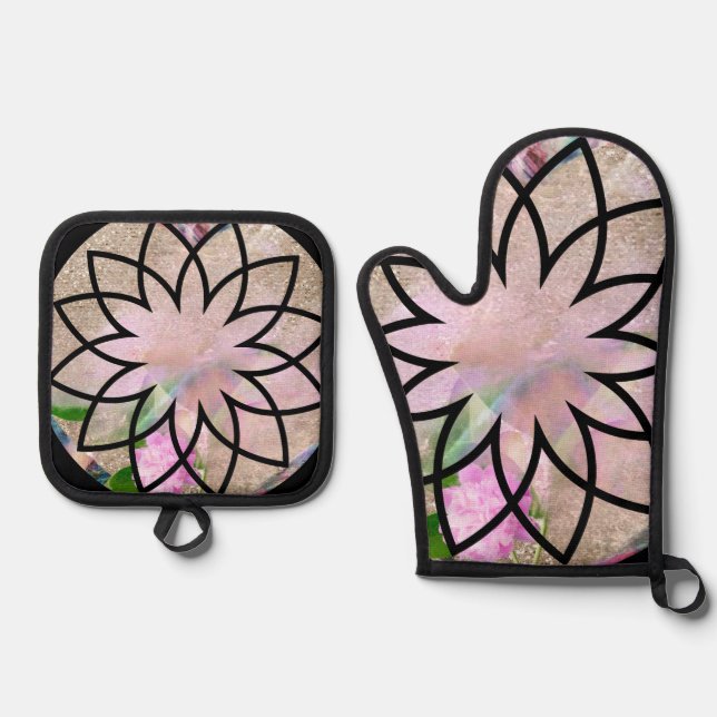 Lotus Blossom Floral Trivet und Pot Holder Set (Vorderseite)