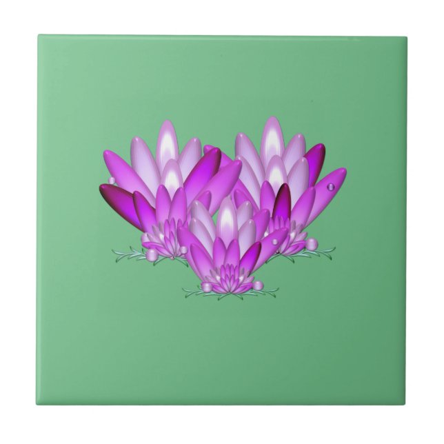 Lotus blossom pink auf grünem Meeresgrund Fliese (Vorderseite)