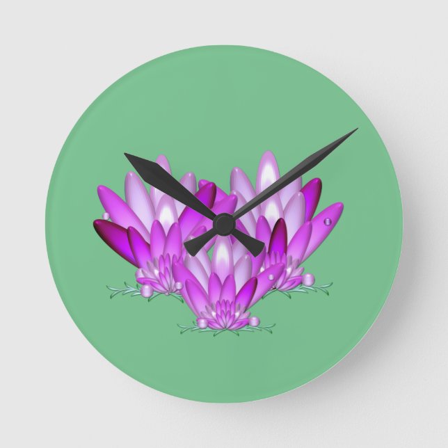 Lotus blossom pink auf grünem Meeresgrund Runde Wanduhr (Vorderseite)