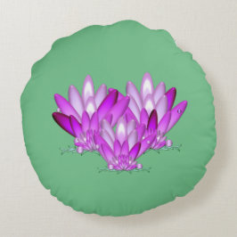 Lotus blossom pink auf grünem Meeresgrund Rundes Kissen
