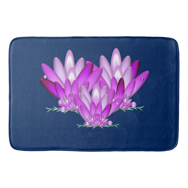 Lotus blossom pink auf marineblau Hintergrund Badematte (Vorderseite)
