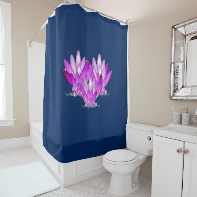 Lotus blossom pink auf marineblau Hintergrund Duschvorhang (Beispiel)