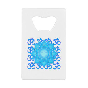Lotus-Blume aus blauem Glas, Gezeichnet mit Om-Mus Geldbeutel Flaschenöffner