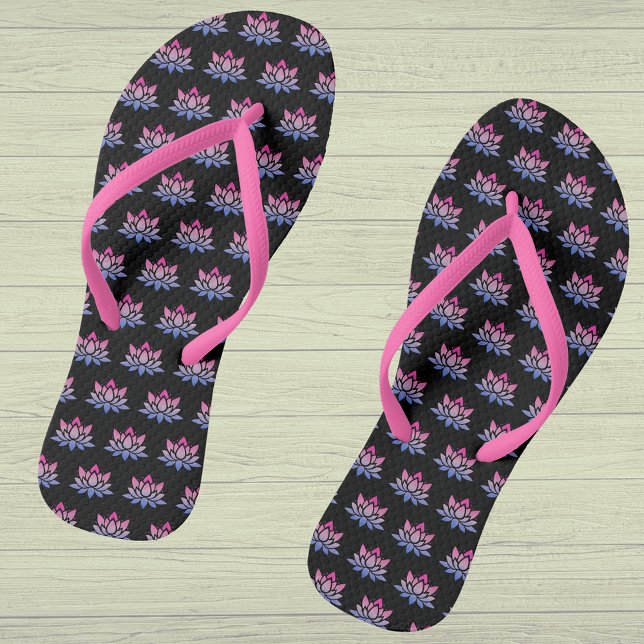 Lotus Blume blau pink schwarz Flip Flops (Showing the pink narrow straps option)