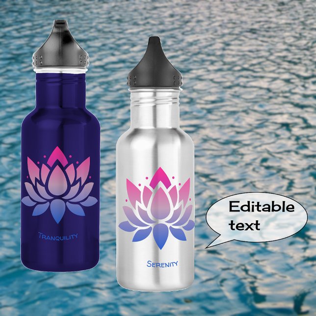 Lotus Blume Blauer rosa benutzerdefinierter Text Edelstahlflasche (Showing blue and silver 18oz bottle options)