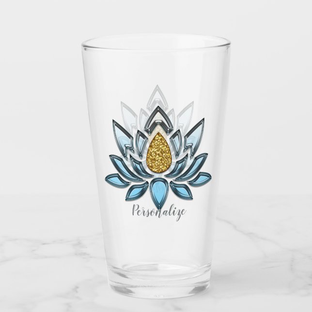 Lotus Blume Blue Gold Zen Yoga Namaste Glas (Vorderseite)