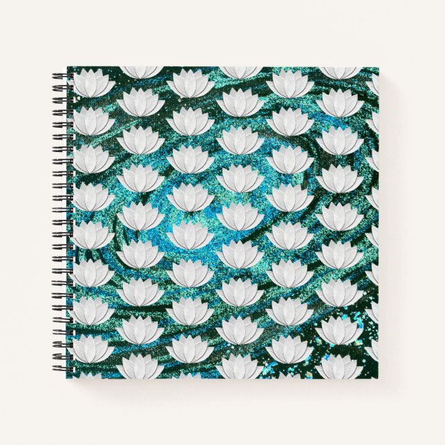 Lotus Blume Blue Green Galaxy Notebook Notizbuch (Vorderseite)