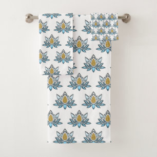 Lotus Blume Blue Silver Gold Zen Yoga Badhandtuch Set