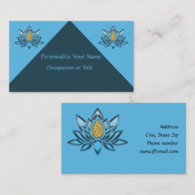 Lotus Blume Blue Silver Gold Zen Yoga Visitenkarte (Vorne/Hinten)