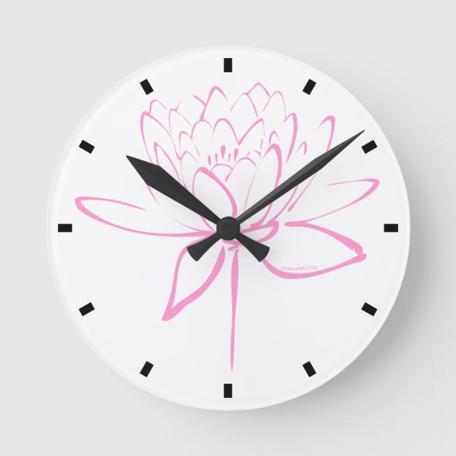 Lotus Blume Calligraphy Runde Wanduhr (Vorderseite)
