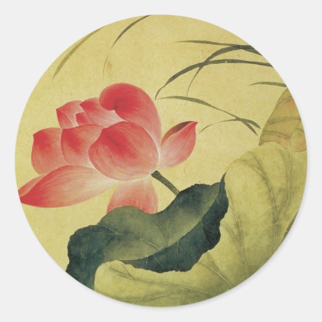 Lotus Blume Chinesisch Fine Art Runder Aufkleber (Vorderseite)