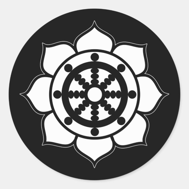 Lotus Blume Dharma Wheel Runder Aufkleber (Vorderseite)