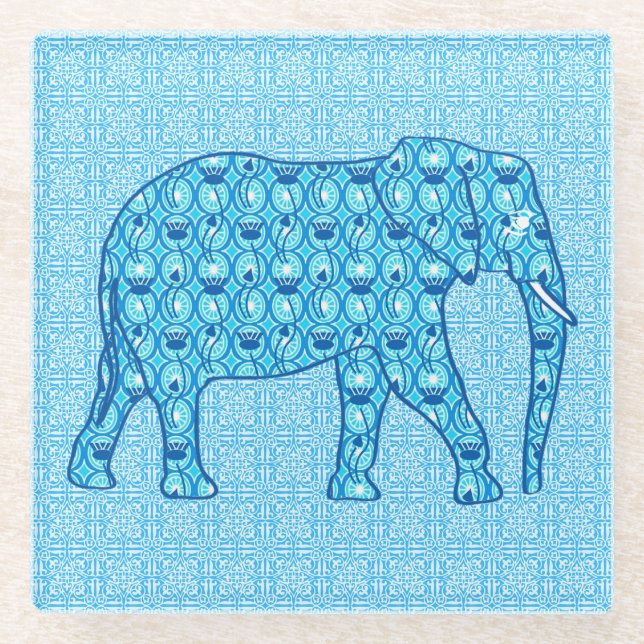 Lotus Blume Elefant - Türkis Glasuntersetzer (Vorderseite)
