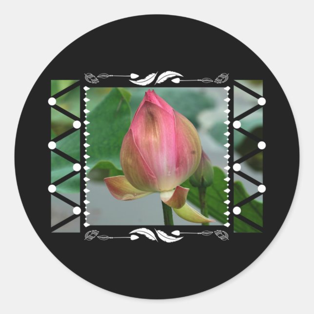 Lotus Blume Floral Geometric Runder Aufkleber (Vorderseite)