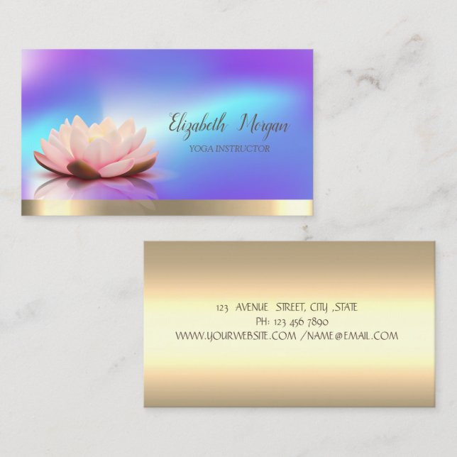 Lotus Blume Gold, Holographic Yoga Instructor Visitenkarte (Vorne/Hinten)
