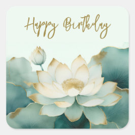 Lotus Blume Gold Kanten Happy Birthday Quadratischer Aufkleber