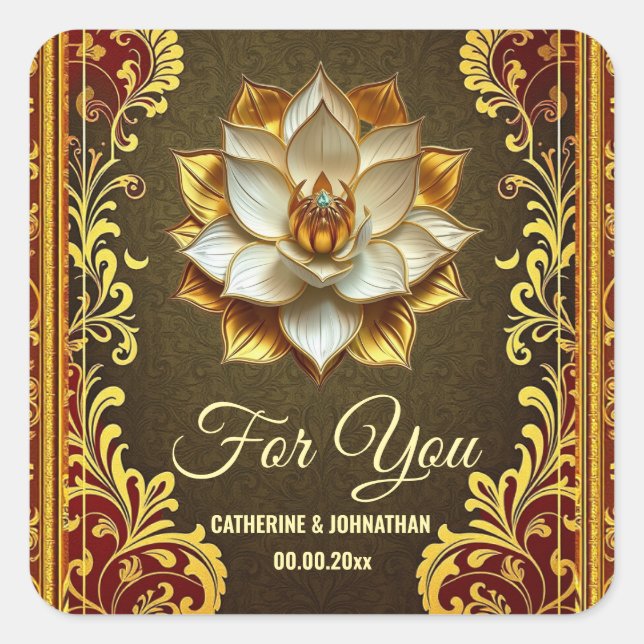 Lotus Blume Hindi blumenburgundgold Indianergold Quadratischer Aufkleber (Vorderseite)