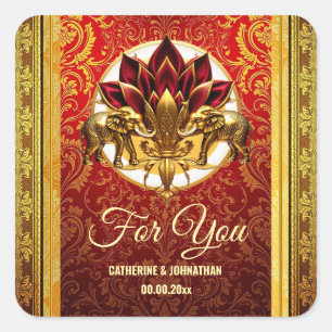 Lotus Blume Hindi-Elefanten Quadratischer Aufkleber