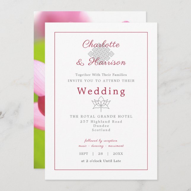 Lotus Blume Hindu Karma Symbol Wedding Einladung (Vorne/Hinten)