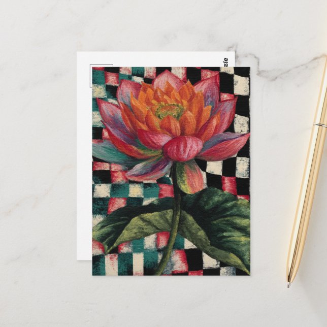 Lotus-Blume im Hintergrund Postkarte (Vorderseite/Rückseite Beispiel)