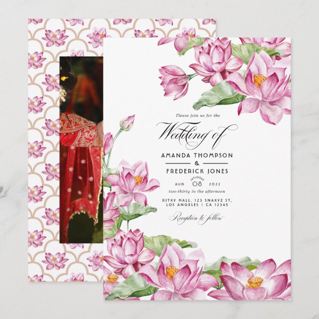 Lotus Blume Indian Wedding Einladung (Vorne/Hinten)