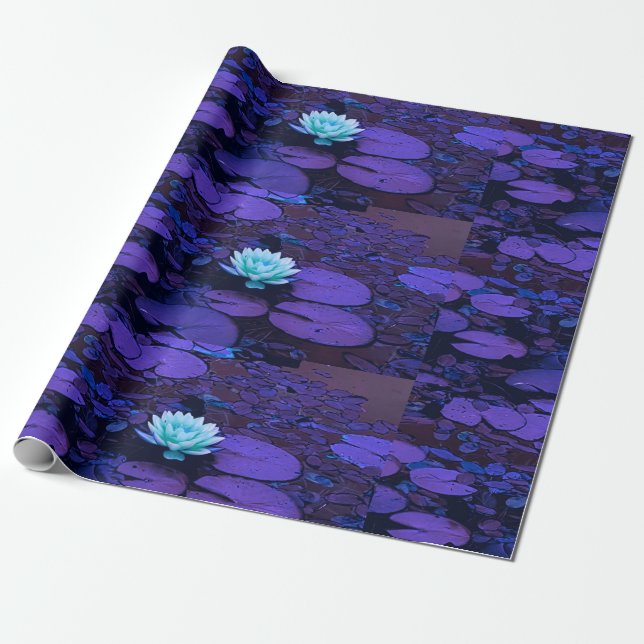Lotus Blume Lila Blue Türkise Floral Pond Zen Geschenkpapier (Ungerollt)