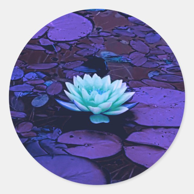 Lotus Blume Lila Blue Türkise Floral Pond Zen Runder Aufkleber (Vorderseite)