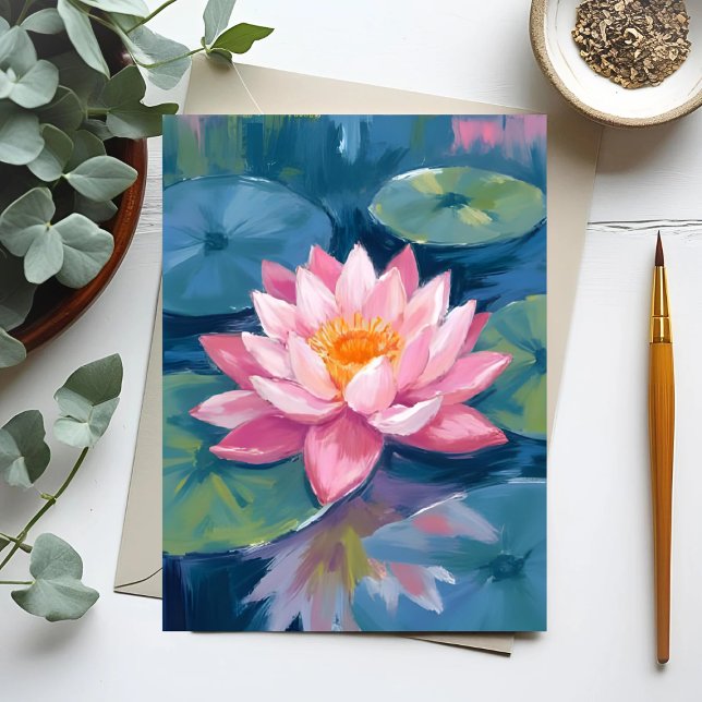 Lotus Blume Lily Pad Wasserfarbe Postkarte (Von Creator hochgeladen)