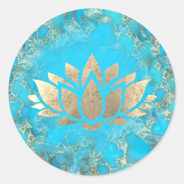 Lotus Blume Logo auf türkisfarbenem Stein Runder Aufkleber (Vorderseite)